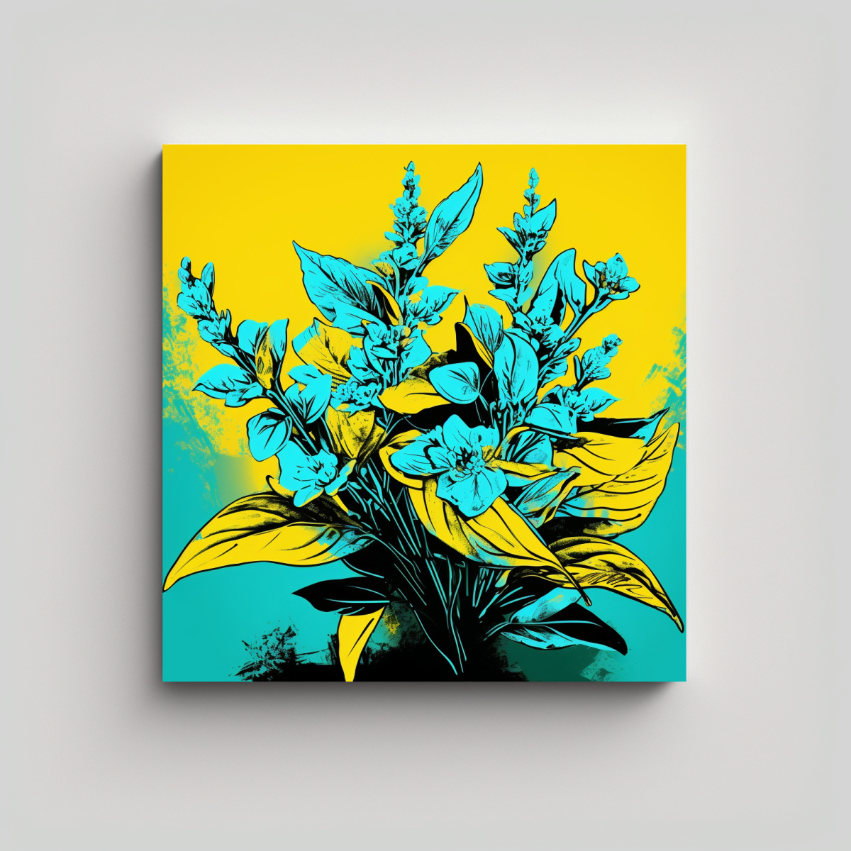 pinturas-decorativas-de-acuarela-contraste-de-hierbas-de-albahaca-en-colores-amarillo-y-turquesa-con-atm-sfera-neonoir