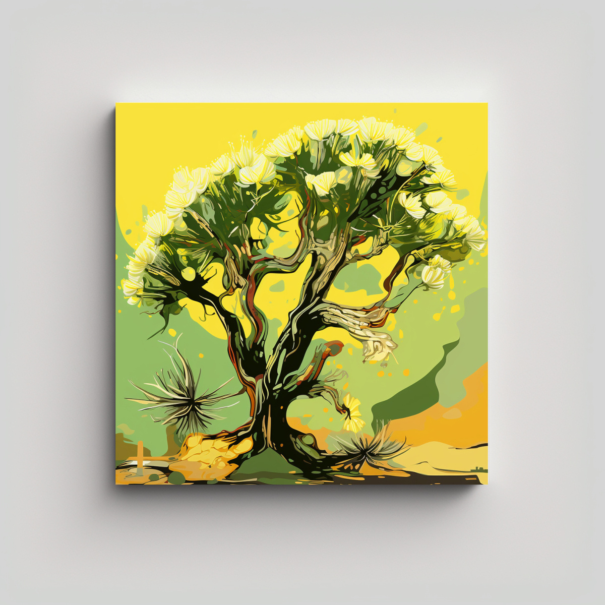 pinturas-decorativas-de-arte-moderno-sim-trico-inspiradas-en-un-joshua-tree-en-colores-amarillo-y-verde-con-atm-sfera-neonoir