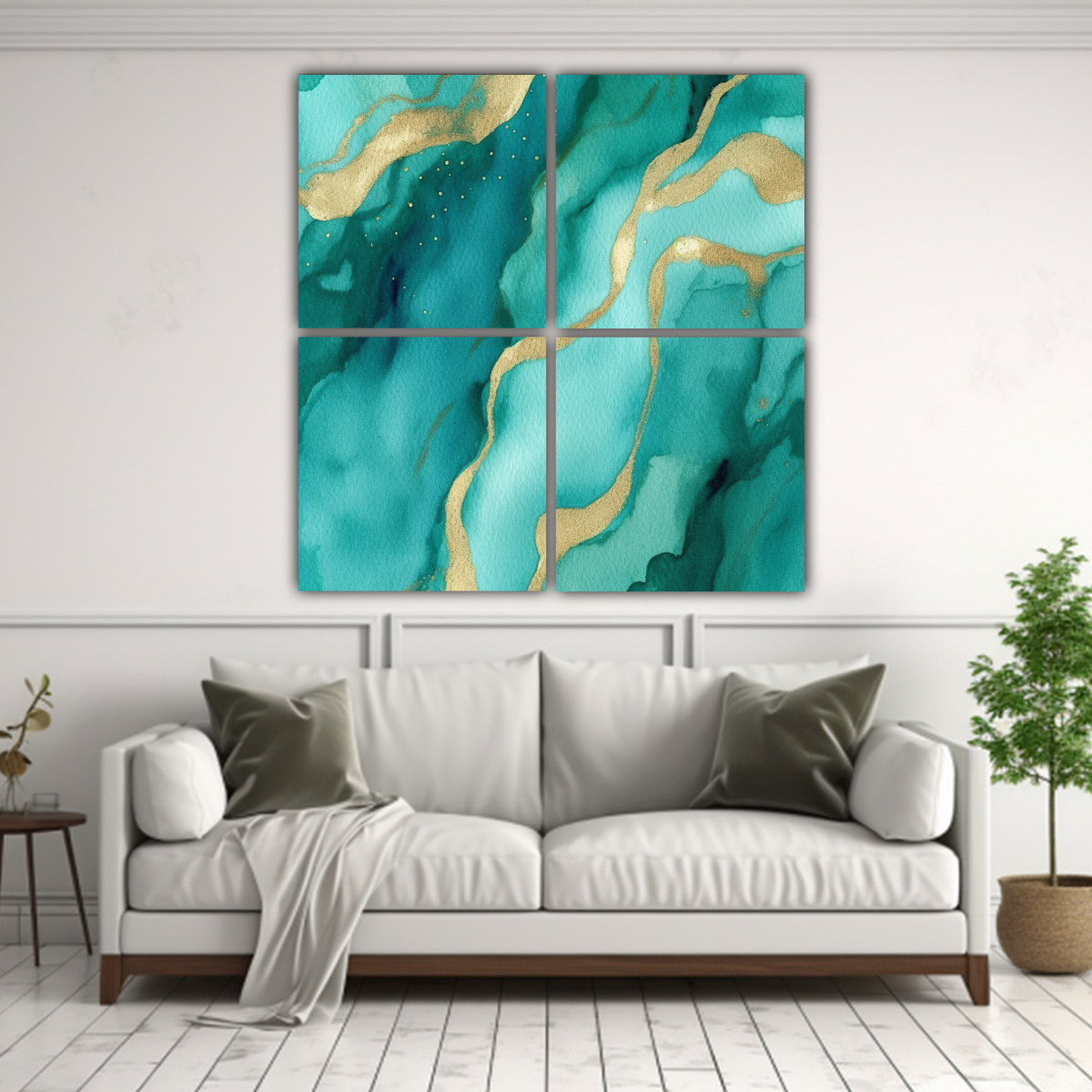 pinturas-decorativas-de-vida-abstracta-en-acuarela-con-textura-de-agua-y-tono-verde-azulado-con-vetas-de-purpurina-dorada-1