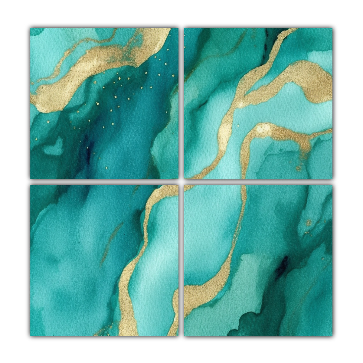 pinturas-decorativas-de-vida-abstracta-en-acuarela-con-textura-de-agua-y-tono-verde-azulado-con-vetas-de-purpurina-dorada