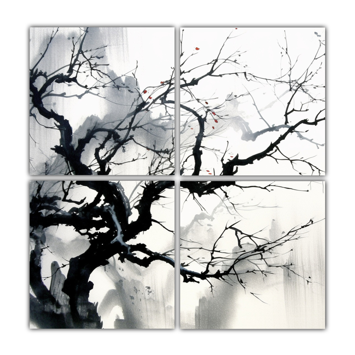 pinturas-decorativas-japonesas-sumi-e-con-ramas-quemadas-4-composiciones-concepto-nico