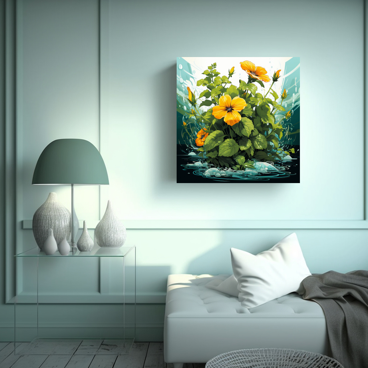 pinturas-decorativas-modernas-de-canva-en-colores-amarillos-con-hierbas-de-menta-y-ambiente-neonoir-neo-pop-1-1