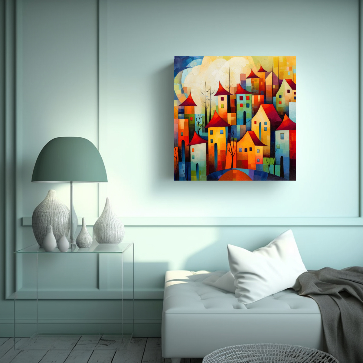 pinturas-decorativas-semi-abstractas-de-paisajes-coloridos-con-casas-1