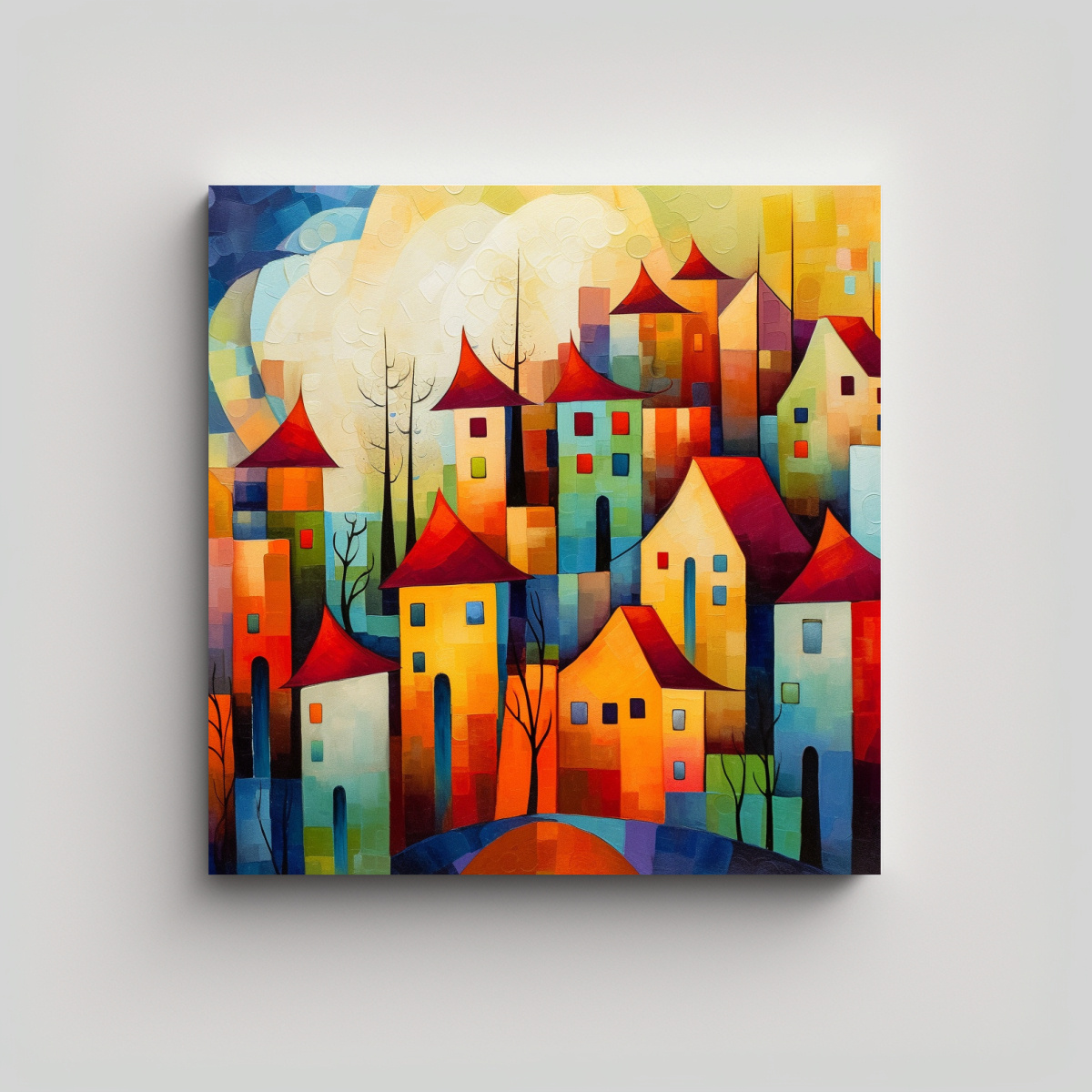 pinturas-decorativas-semi-abstractas-de-paisajes-coloridos-con-casas