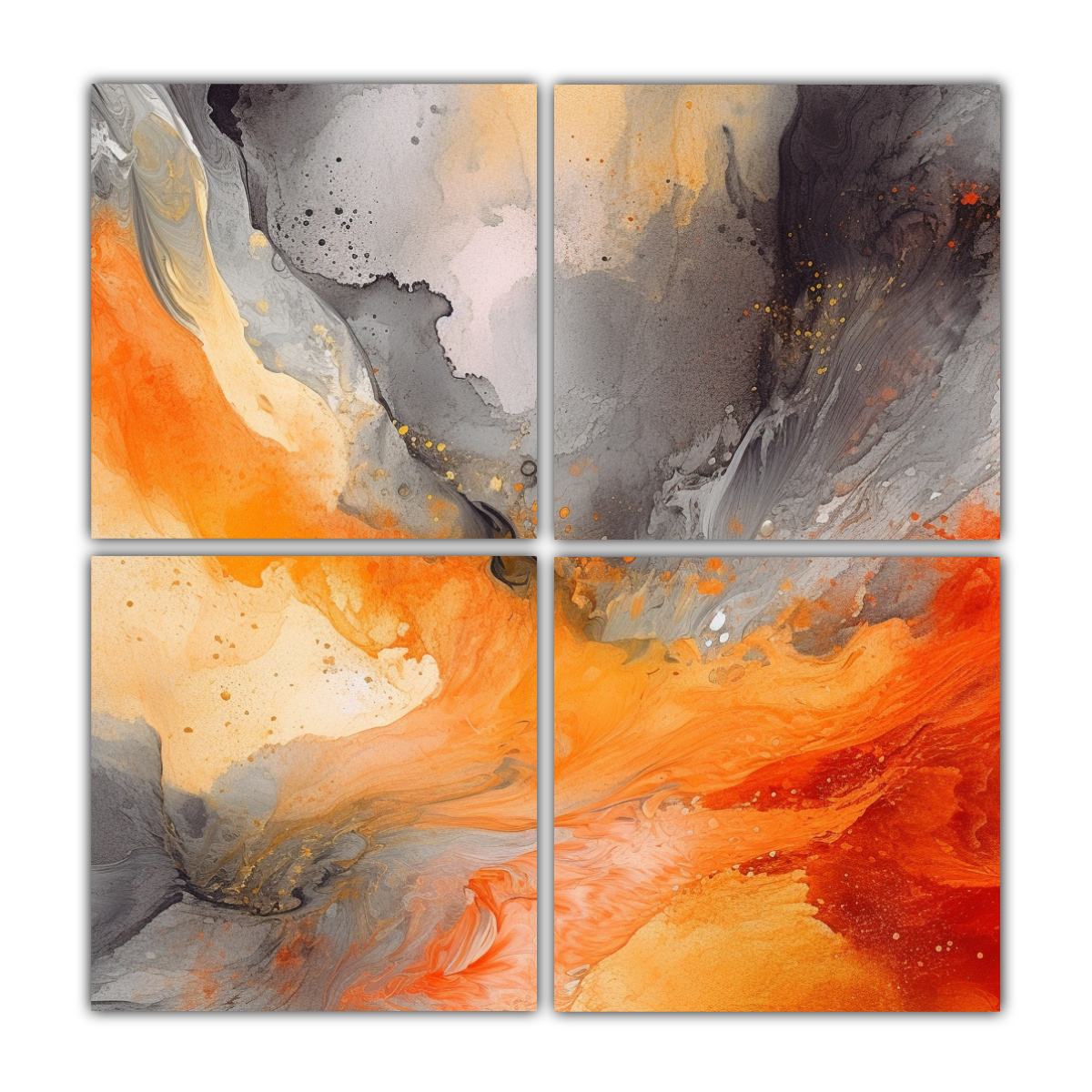 pinturas-modernas-encantadoras-en-fondo-naranja-gris-ceo-brillante-con-composiciones-de-aceite-y-acuarela-