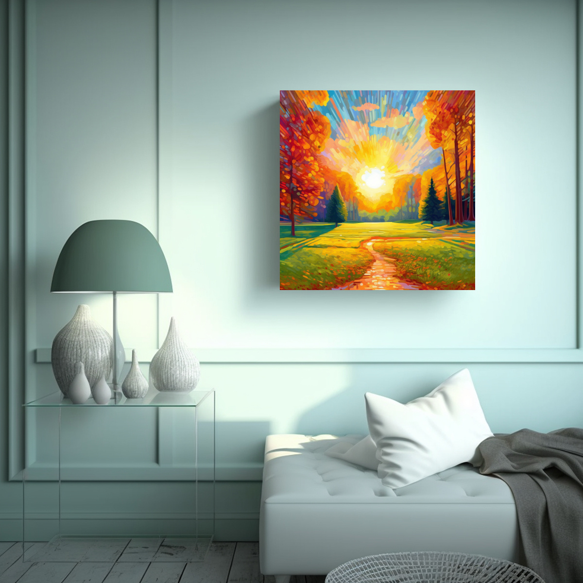 tela-en-bastidor-expresion-para-comedor-escena-en-un-parque-pintoresco-con-colores-c-lidos-y-rayos-de-sol-estilo-neo-1