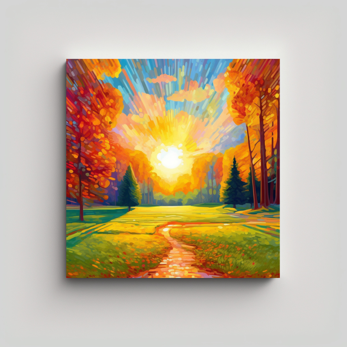 tela-en-bastidor-expresion-para-comedor-escena-en-un-parque-pintoresco-con-colores-c-lidos-y-rayos-de-sol-estilo-neo