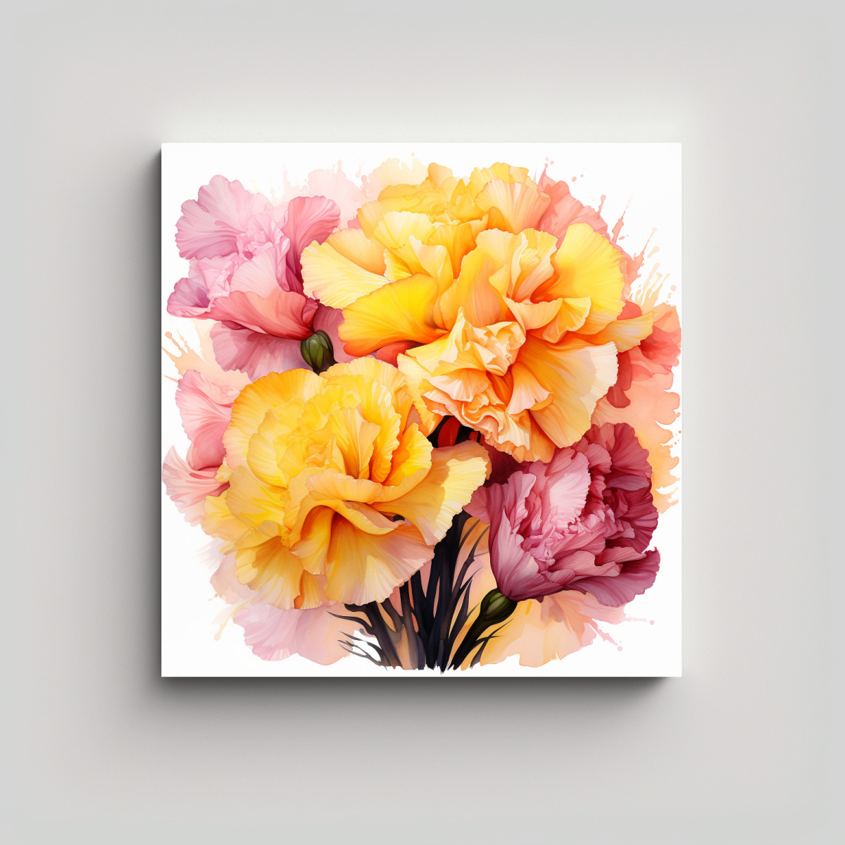 Cuadro De Claveles Amarillos Y Rosas Arte Abstracto En Tela Estilo