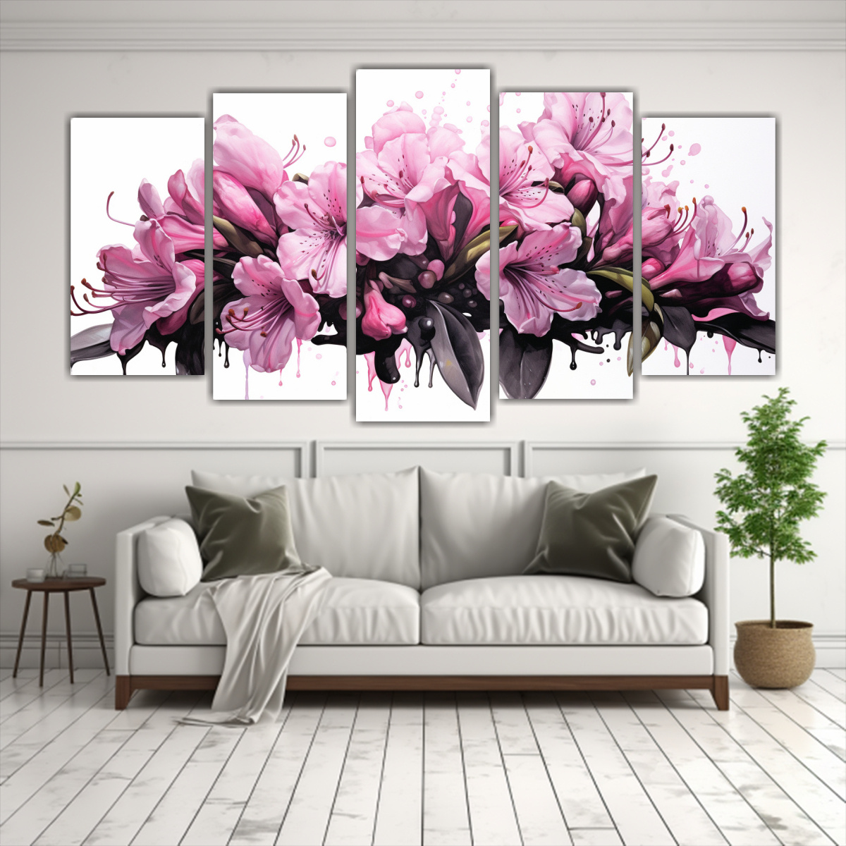 arte-abstracto-de-lienzos-de-tela-en-colores-negro-y-rosa-inspirado-en-flores-de-rododendro-1