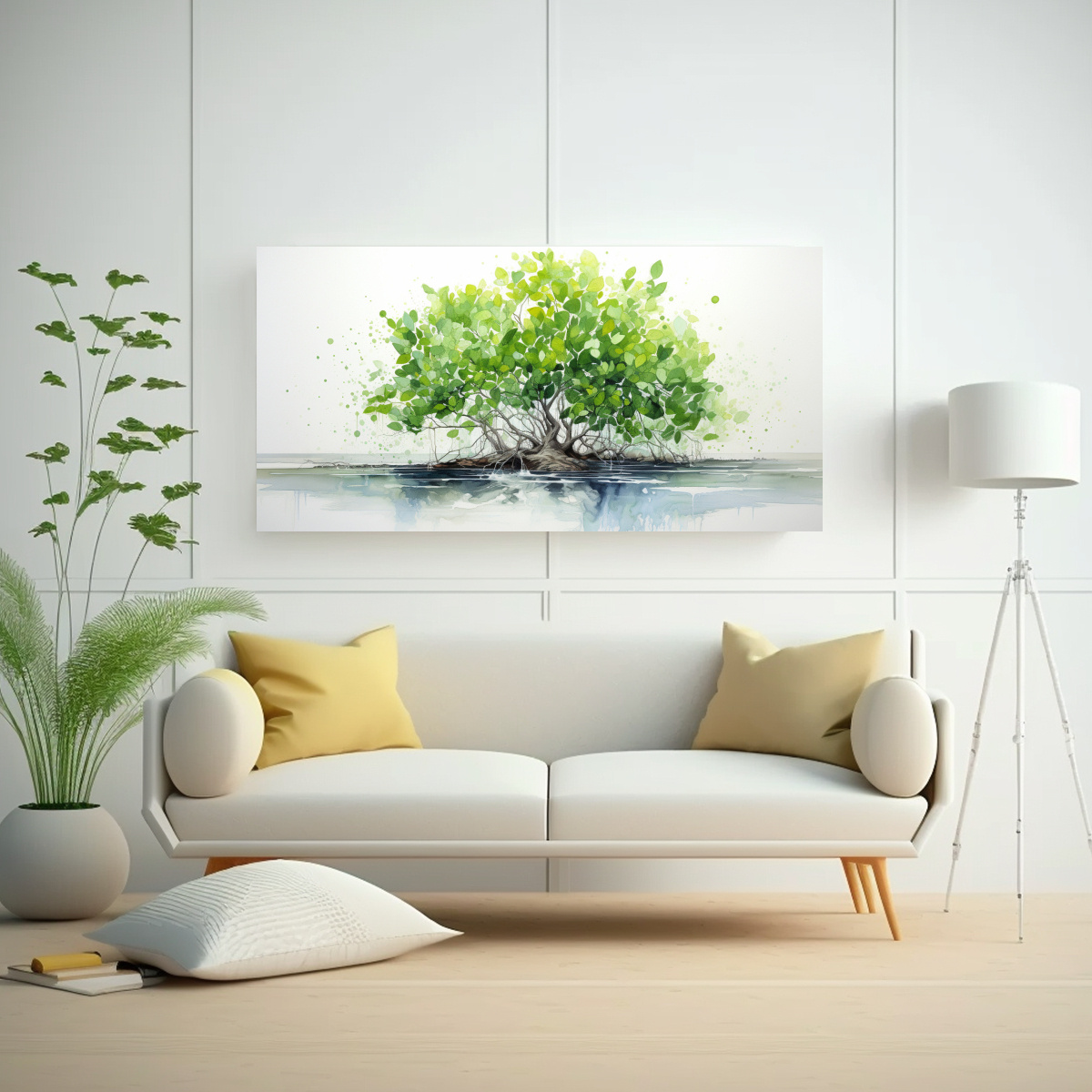 arte-de-pared-abstracto-de-un-rbol-de-manglar-en-verde-y-blanco-1