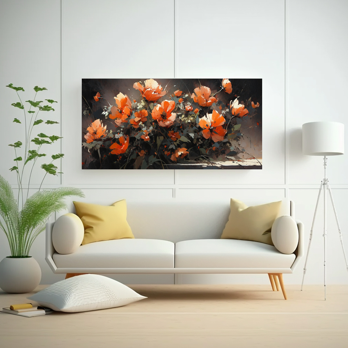 arte-de-pared-con-adorno-de-acuarela-pintura-de-flores-naranjas-y-negras-en-lienzo-1