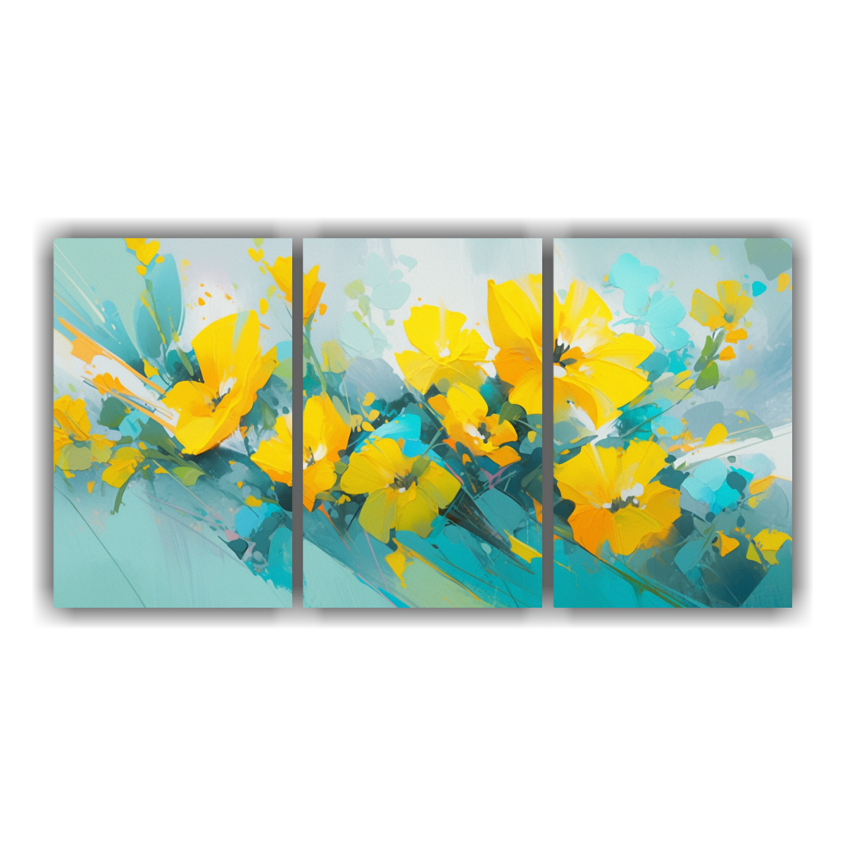 arte-de-pared-impreso-brillante-flores-amarillas-y-cian-cuadro-en-lienzo