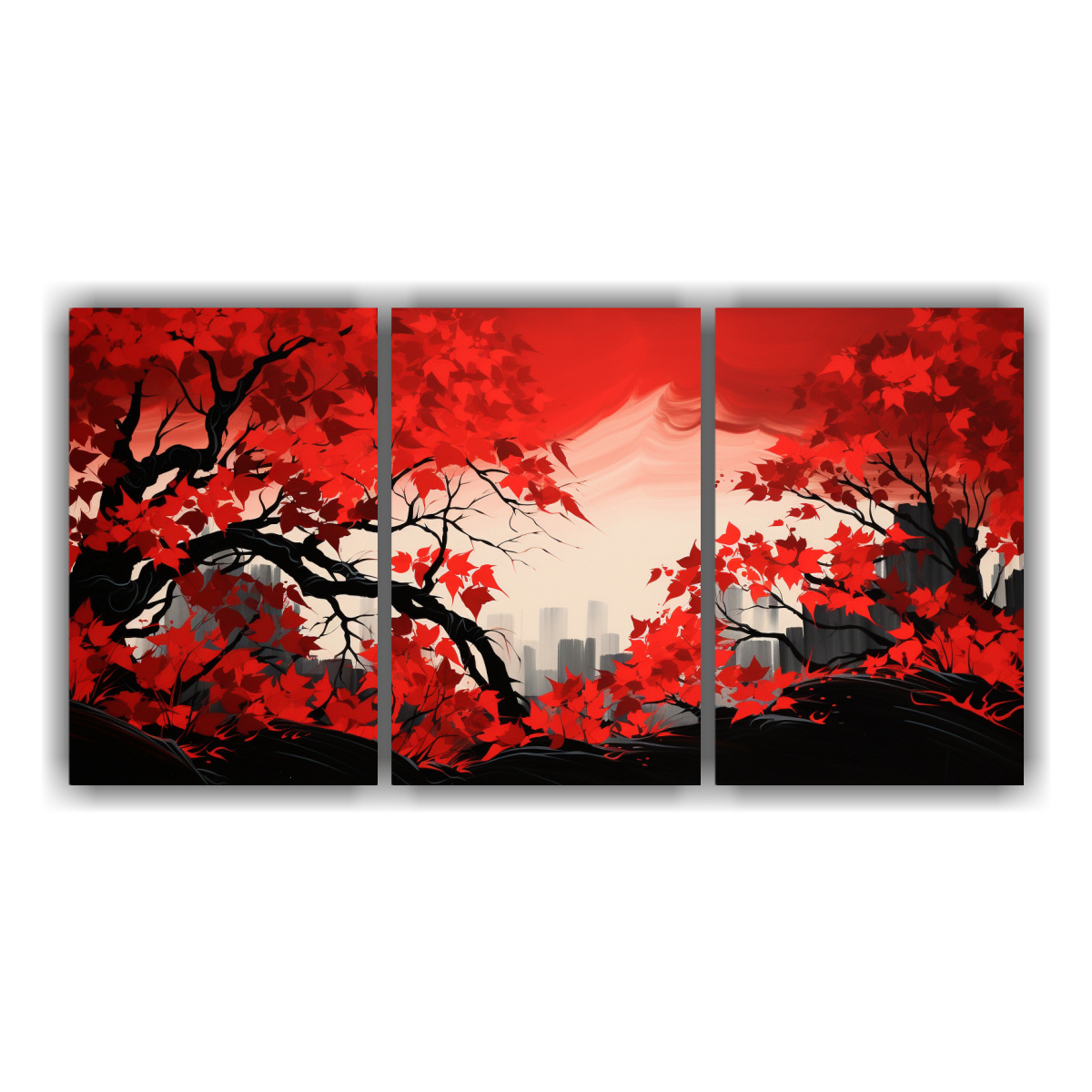 artes-de-pared-de-alta-calidad-representaci-n-de-rboles-de-arce-en-colores-rojo-y-negro-con-ambiente-neonoir