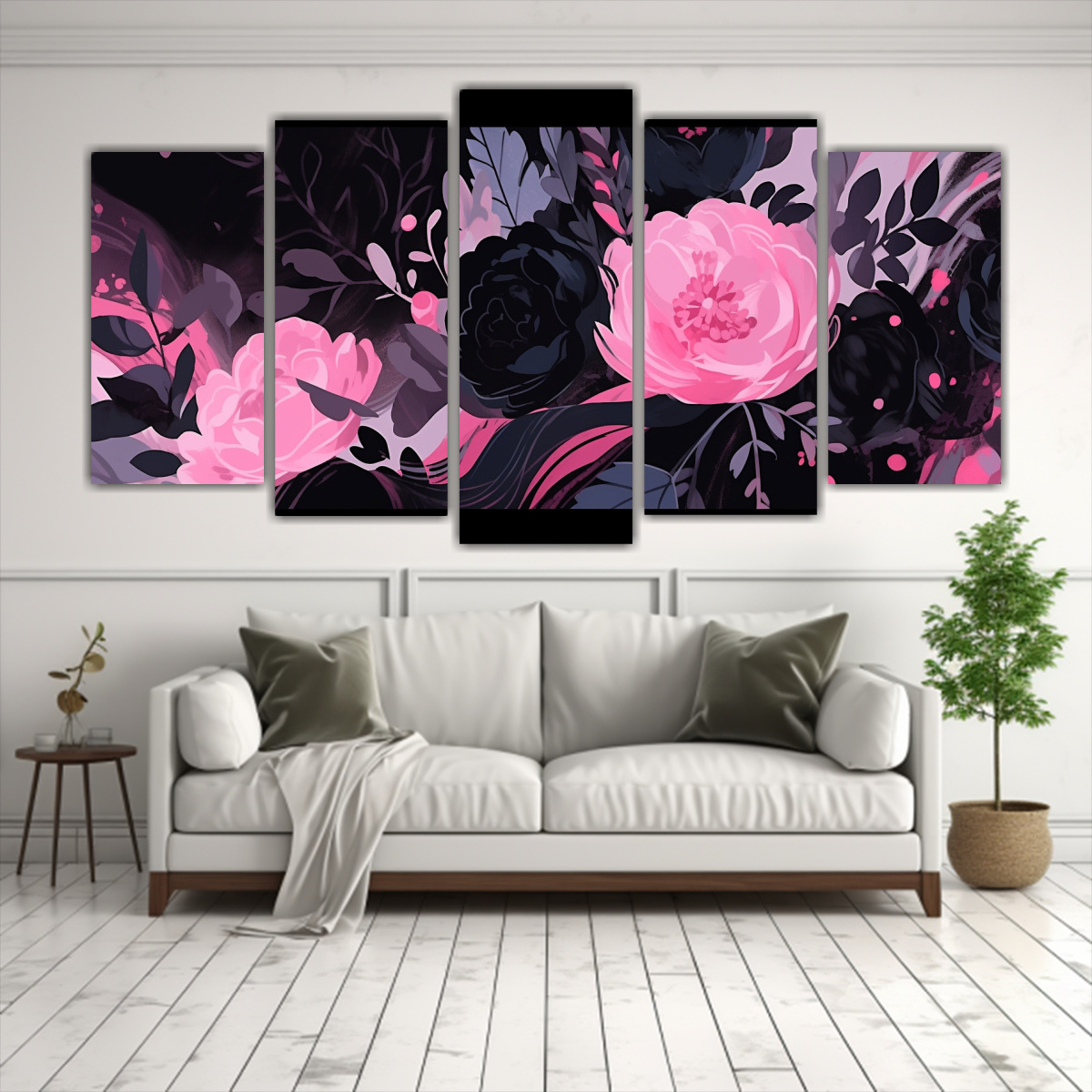 artes-de-pared-dise-o-sala-negra-y-rosa-ambiente-neonoir-estilo-decorativo-pinturas-1
