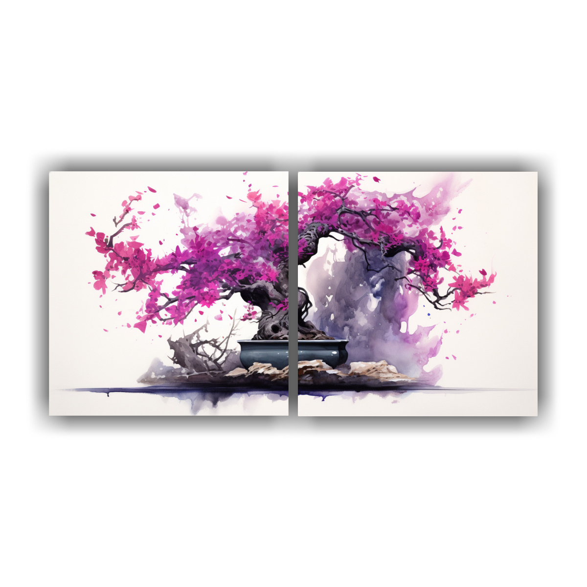 artes-moderno-set-2-pinturas-abstractas-calles-con-bougainvillea-bonsai-colores-negros-