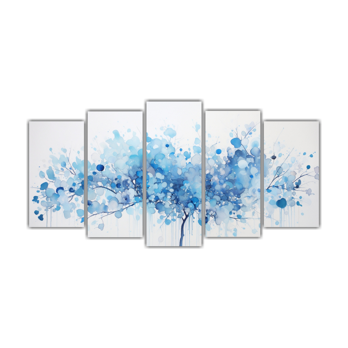 bastidor-abstracto-comedor-con-cinco-telas-en-rbol-de-eucalipto-negros-y-azules