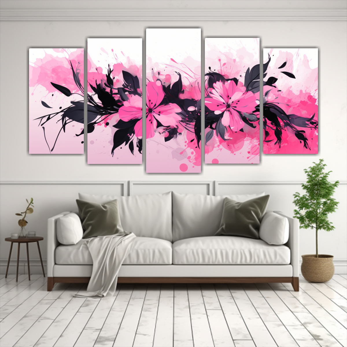 cinco-lienzos-de-tela-detalle-black-and-pink-neonoir-atmosfera-1