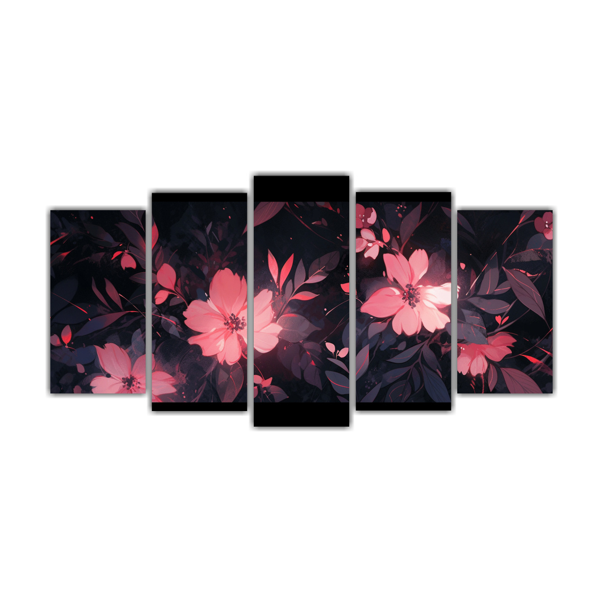 conjunto-5-cuadros-acuarela-negro-y-rosa-atmosfera-neonoir-estilo-decorativo