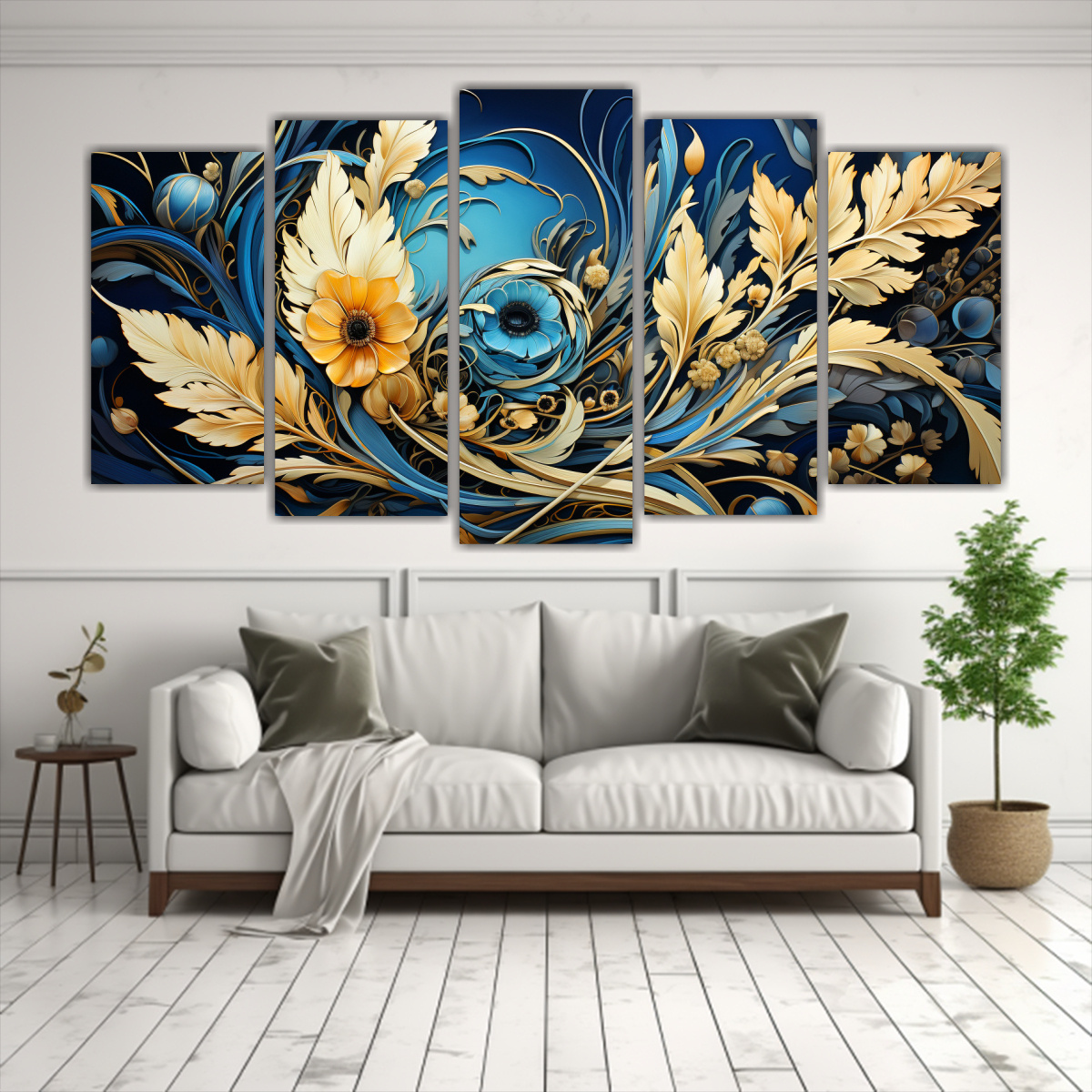 conjunto-5-cuadros-cuadro-innovador-granos-de-arroz-en-dorado-y-azul-atmosfera-neonoir-1