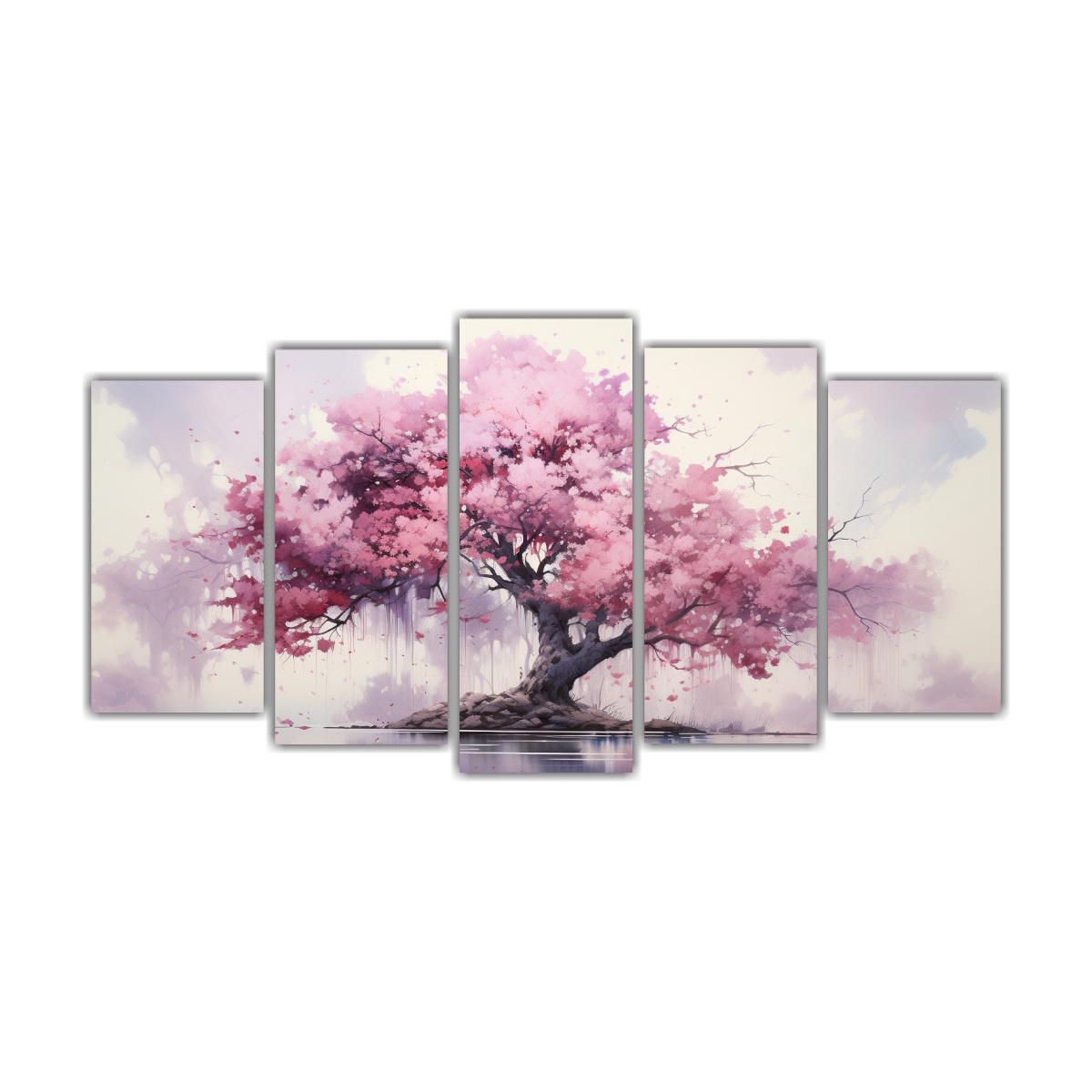 conjunto-5-cuadros-lienzos-bosque-rosa-abstracto-aquarela-