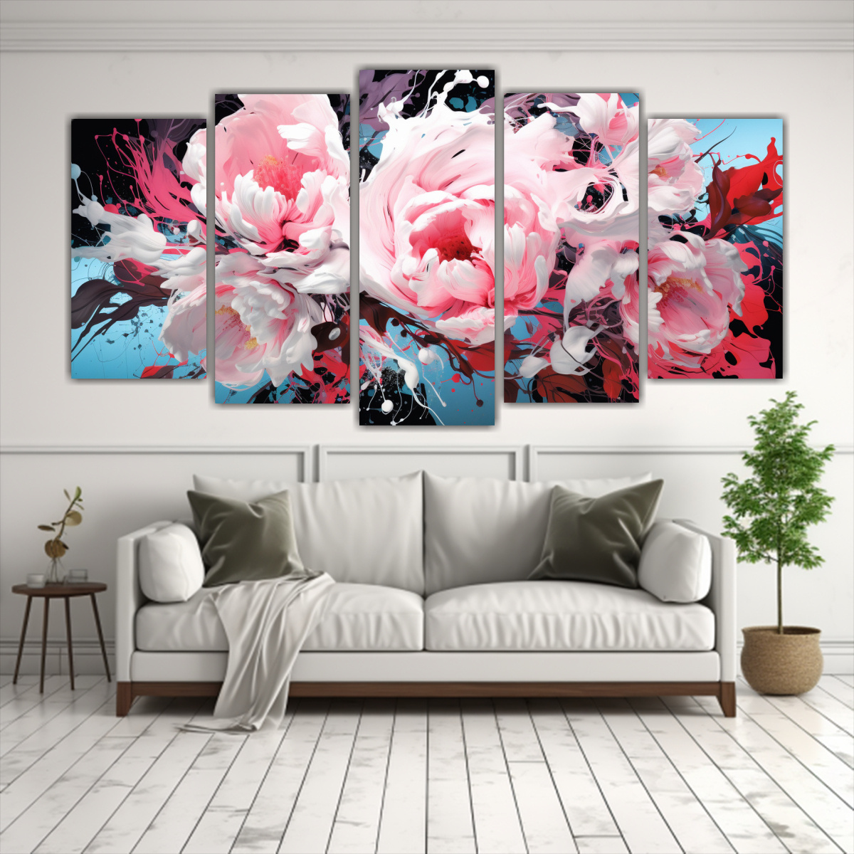 conjunto-5-cuadros-modernos-en-blanco-y-rosa-atmosfera-neonoir-estilo-decorativo-pinturas-intensas-1