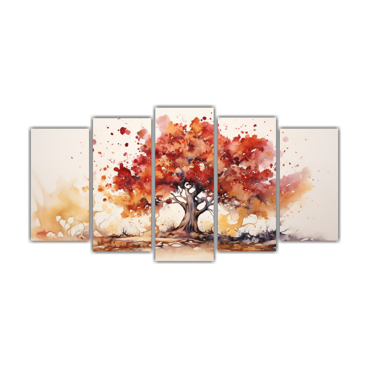 conjunto-5-lienzos-tem-tica-rbol-roble-rojo-y-dorado-pintura-abstracta-acuarela