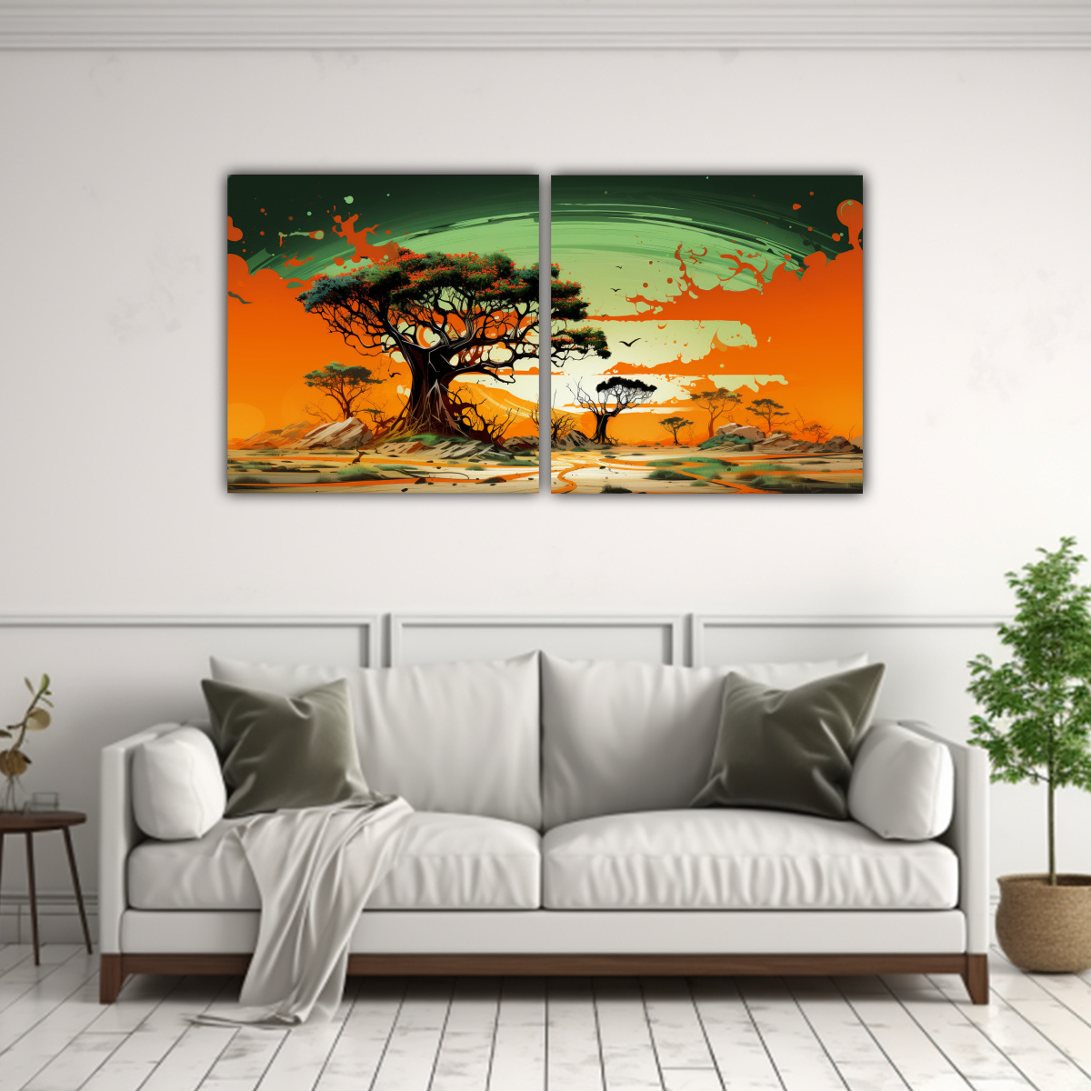 conjunto-de-2-telas-en-bastidor-moderno-de-fantas-a-rbol-en-sabana-y-desierto-en-colores-verde-y-naranja-neo-1