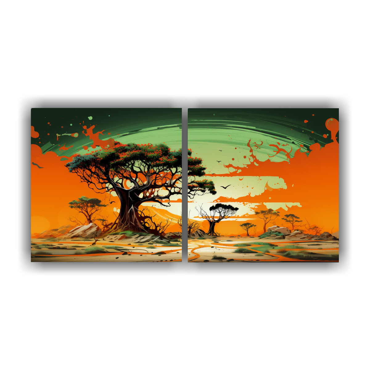 conjunto-de-2-telas-en-bastidor-moderno-de-fantas-a-rbol-en-sabana-y-desierto-en-colores-verde-y-naranja-neo