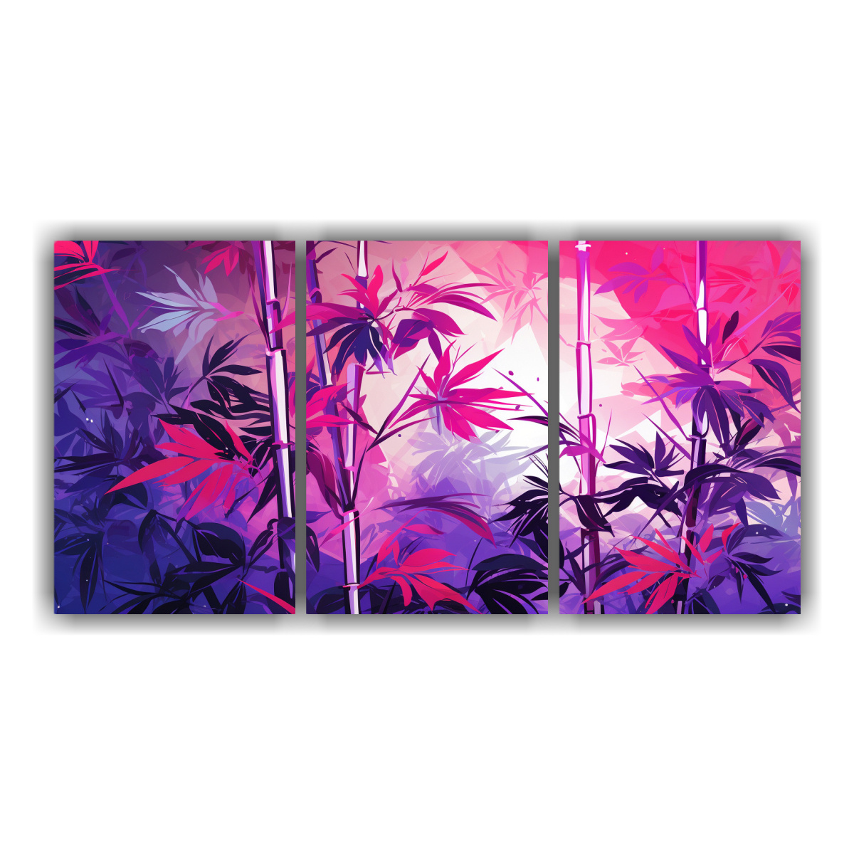conjunto-de-3-cuadros-de-dibujo-vitalidad-con-plantas-de-bamb-en-tonos-morados-y-rosados-atmosfera-neonoir