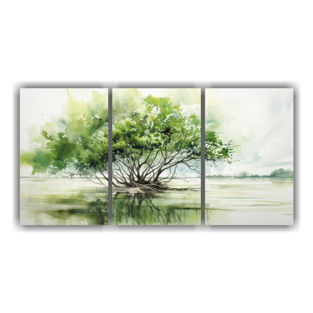 conjunto-de-3-lienzos-estilo-galer-a-con-tem-tica-de-un-rbol-de-mangle-en-colores-verde-y-blanco-pintura-abstracta
