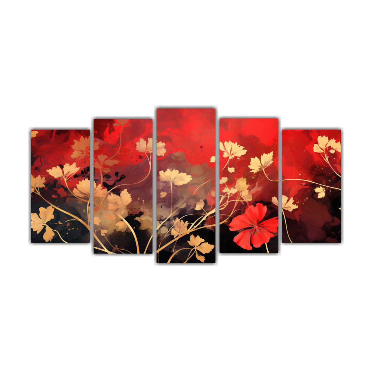 conjunto-de-5-cuadros-colores-intenso-aromas-de-perejil-en-tonos-rojo-y-dorado-atmosfera-neonoir