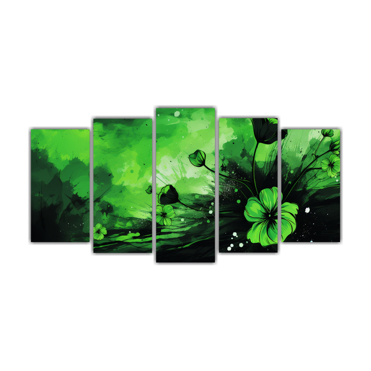 conjunto-de-5-cuadros-con-movimiento-nico-en-colores-verde-y-negro-con-atm-sfera-neonoir-al-estilo-decorativo