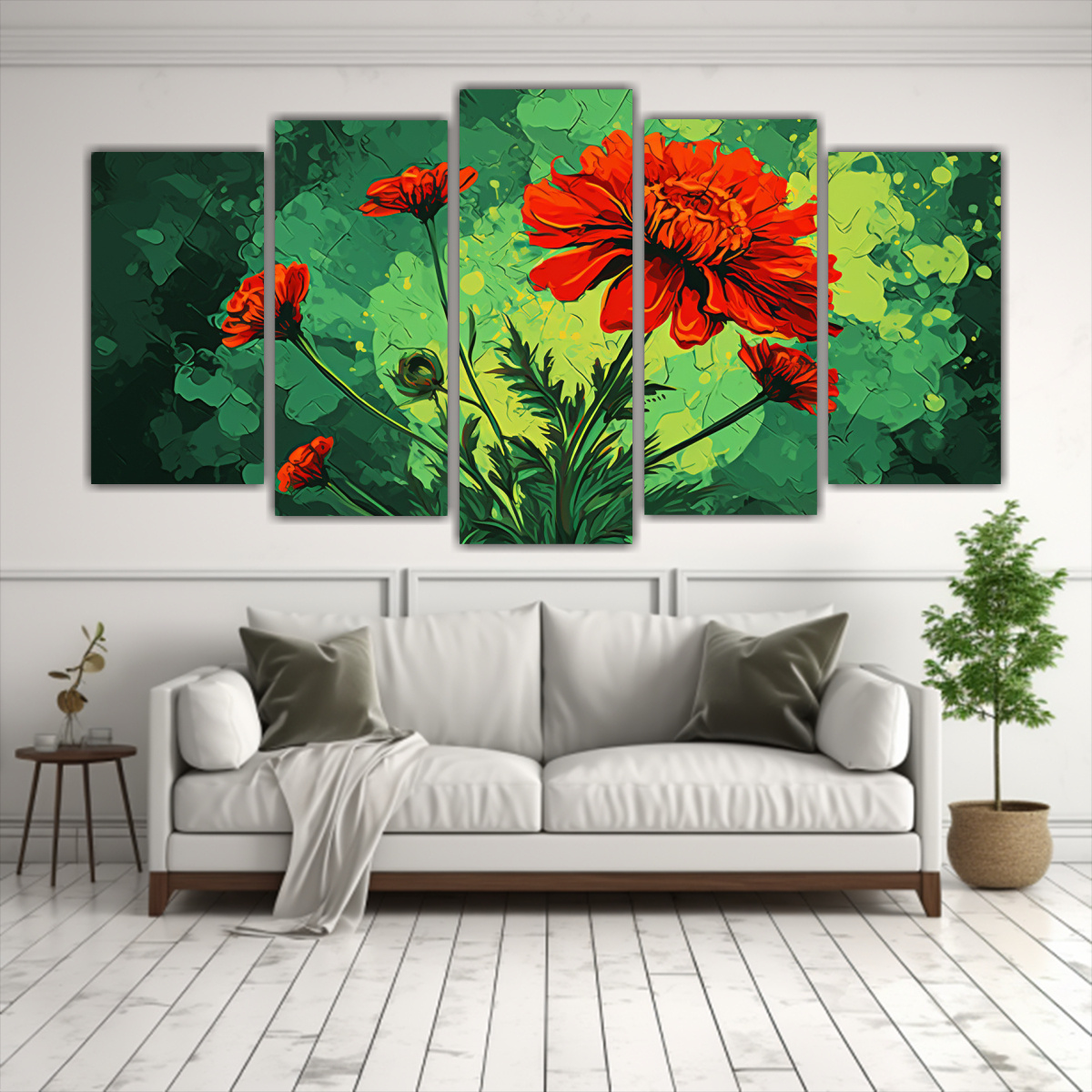 conjunto-de-5-cuadros-de-marigold-herbs-en-verde-y-rojo-con-estilo-galer-a-neonoir-1