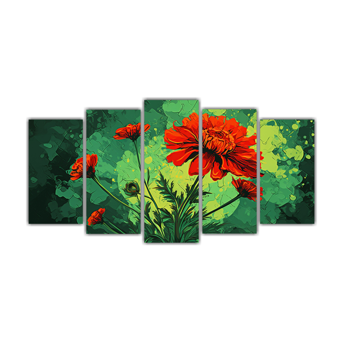 conjunto-de-5-cuadros-de-marigold-herbs-en-verde-y-rojo-con-estilo-galer-a-neonoir