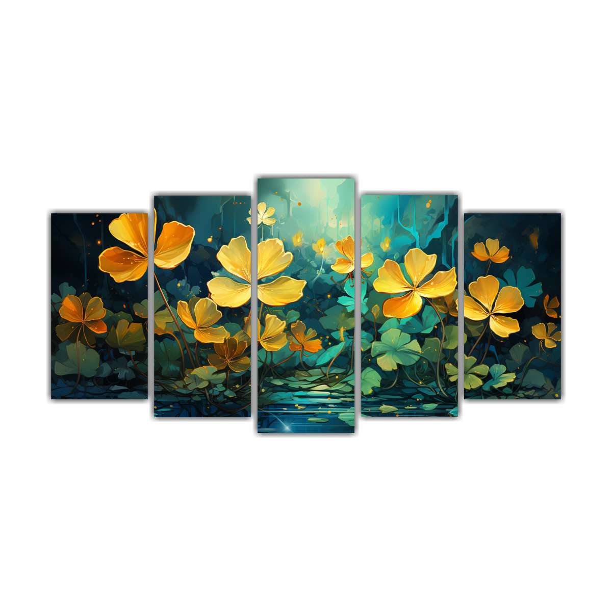 conjunto-de-5-cuadros-hermoso-actuales-a-clover-herbs-in-yellow-colors-neonoir-ambiente-neo-p-pinturas-de-decoraci-n-