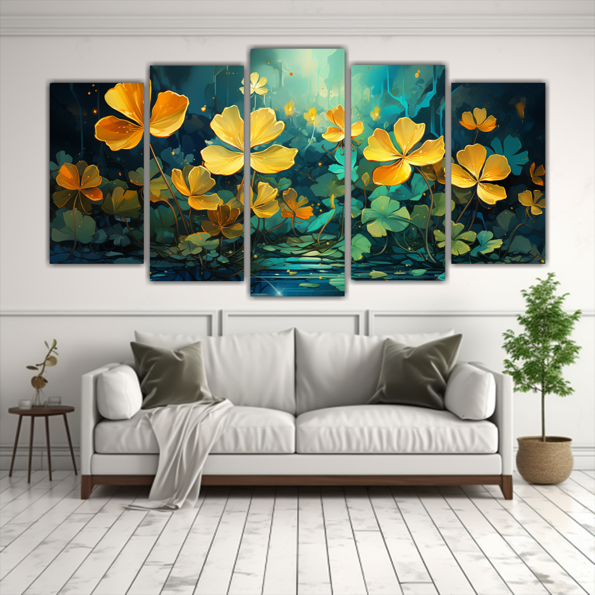 conjunto-de-5-cuadros-hermoso-actuales-a-clover-herbs-in-yellow-colors-neonoir-ambiente-neo-p-pinturas-de-decoraci-n-1-1