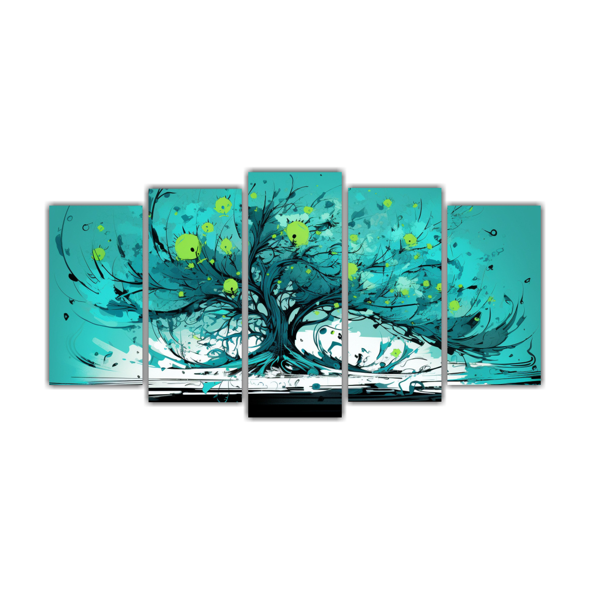 conjunto-de-5-cuadros-movimiento-duradero-en-rbol-forestal-en-colores-verde-y-turquesa-atmosfera-neonoir