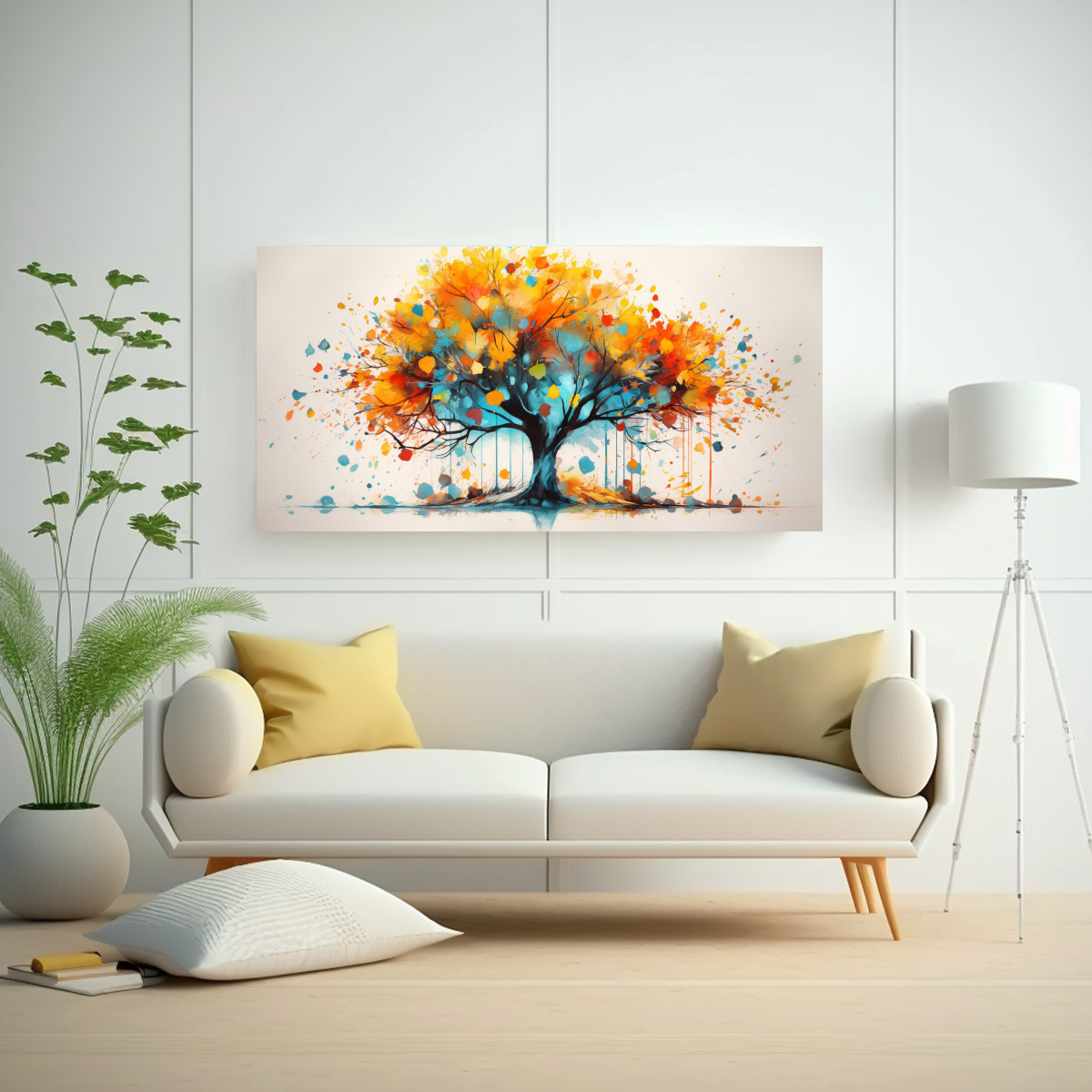 cuadro-abstracto-bonito-de-arte-de-pared-en-colores-turquesa-y-naranja-de-un-rbol-de-mango-1