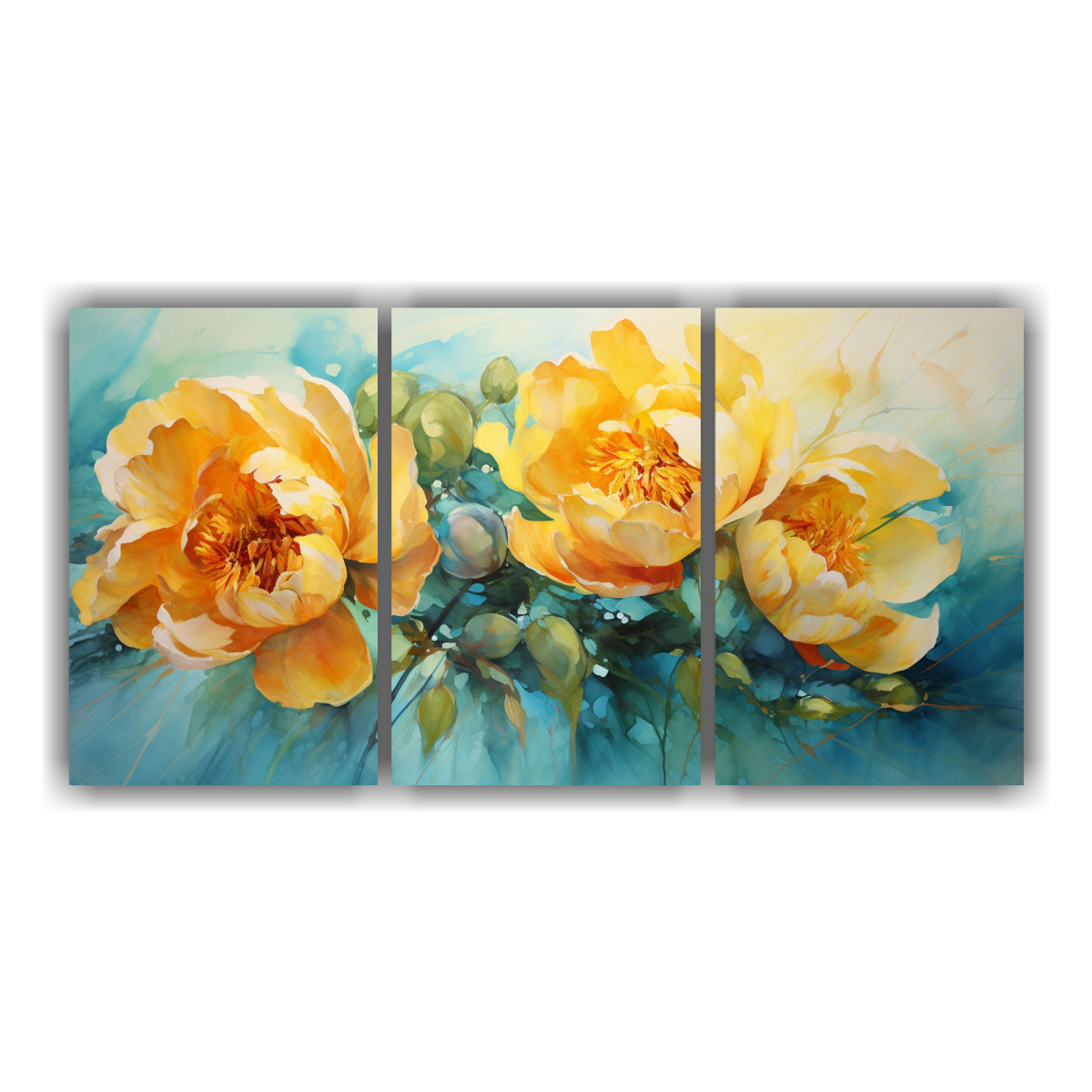 cuadro-abstracto-de-flores-peon-as-amarillas-y-turquesas-para-decoraci-n-de-sala