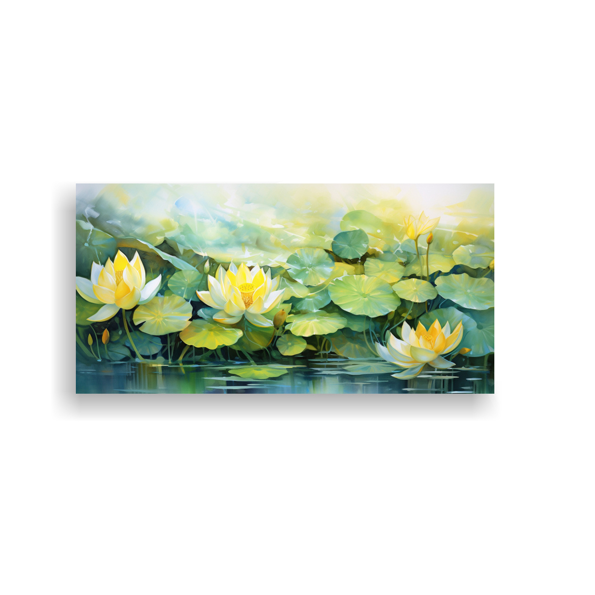 cuadro-abstracto-flores-de-loto-amarillo-y-verde-en-lienzo-inspirador