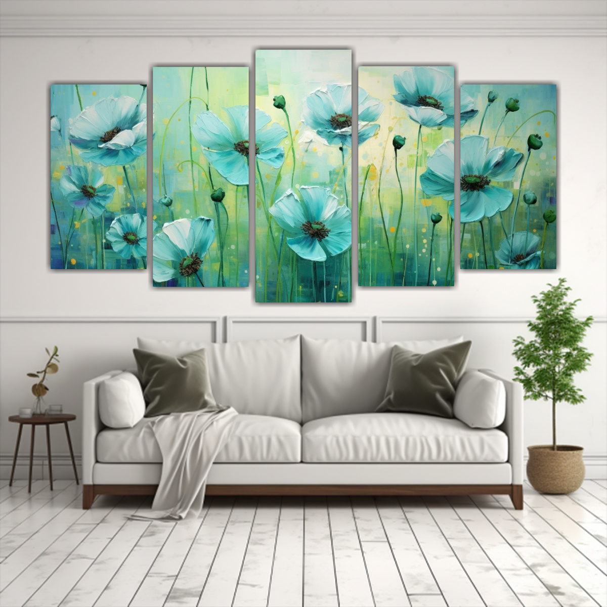 cuadro-de-pared-ba-o-flores-verdes-y-cian-set-5-artes-horizontales-1