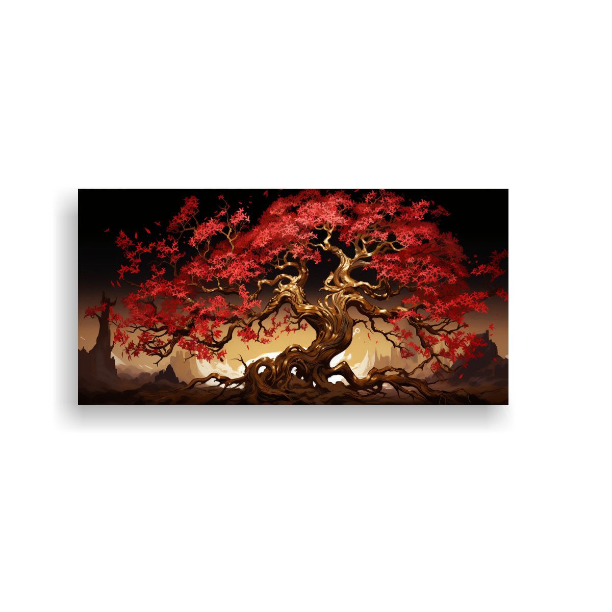 cuadro-de-pared-elegante-rbol-de-roble-en-colores-rojo-y-dorado-con-ambiente-neonoir