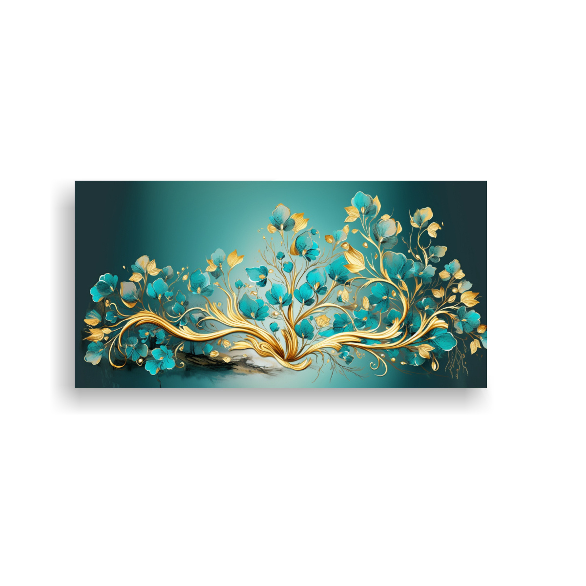 cuadro-de-tela-vanguardista-con-motivo-rbol-de-bosque-en-turquesa-y-dorado-atmos-neonoir