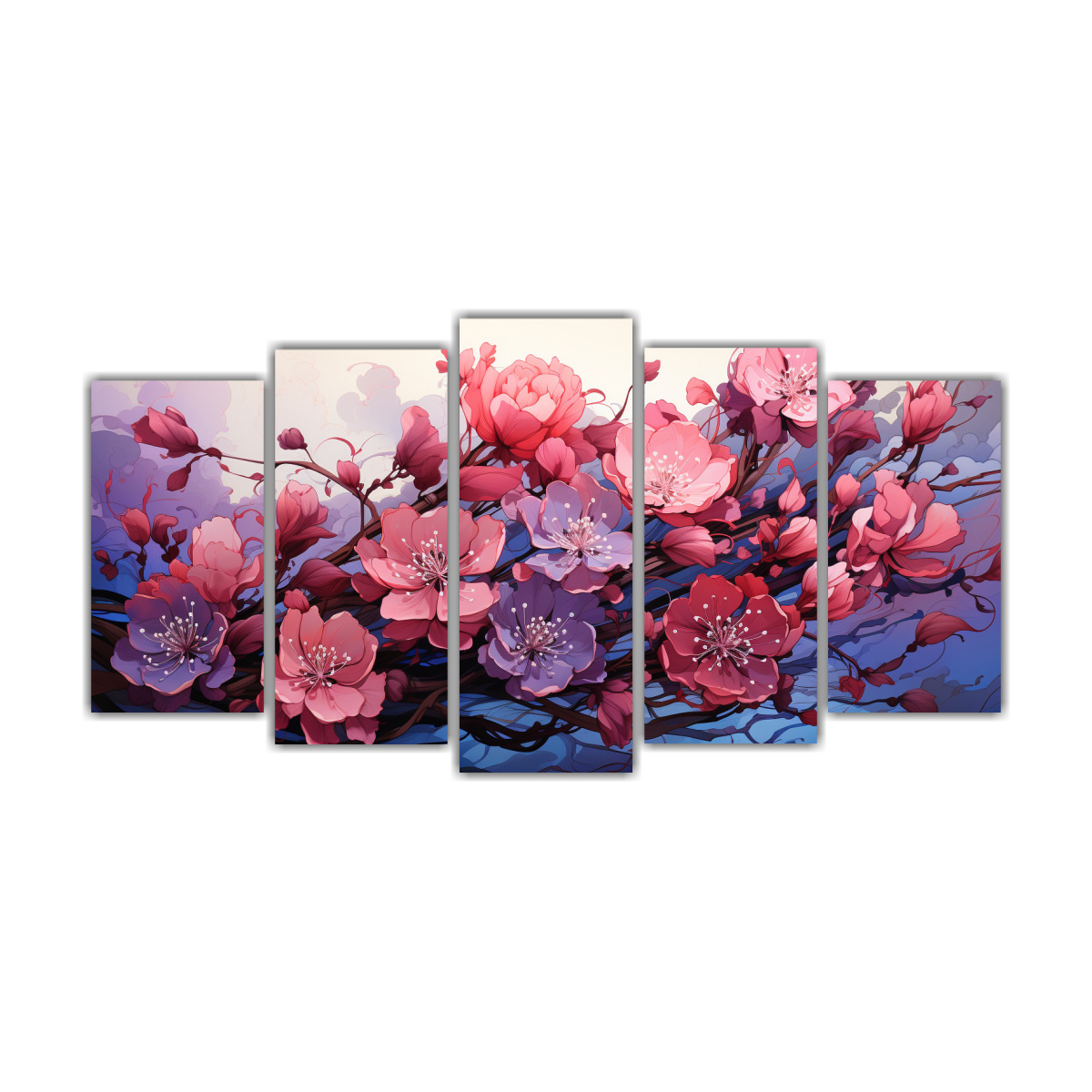 cuadro-decorativo-con-composici-n-din-mica-en-tonos-p-rpura-y-rosa-atmosfera-neonoir-neo-pop-en-cinco-telas-en-bastidor