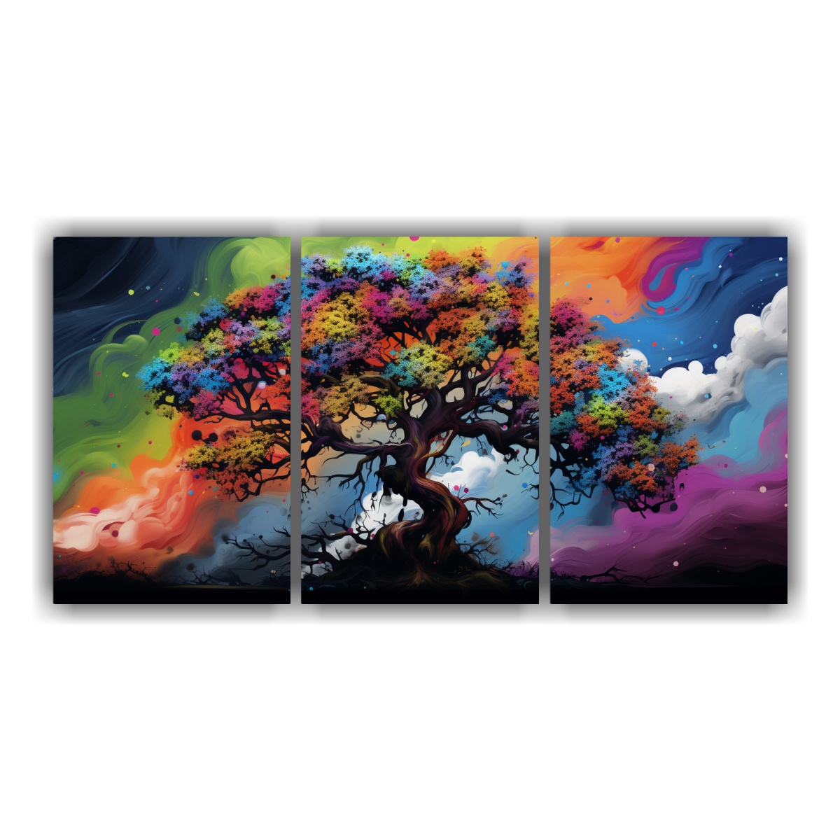 cuadro-decorativo-tres-canvas-con-imagen-de-personalidad-arbutus-tree-en-colores-del-arco-ris-y-atm-sfera-neonoir