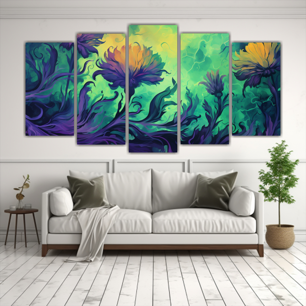 cuadro-floral-en-tonos-verdes-y-morados-para-decorar-tu-espacio-1