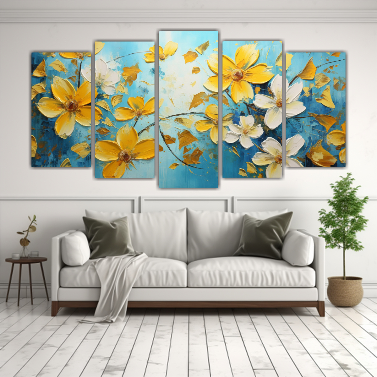 cuadro-horizontal-minimalista-flores-amarillas-y-turquesas-en-lienzo-1