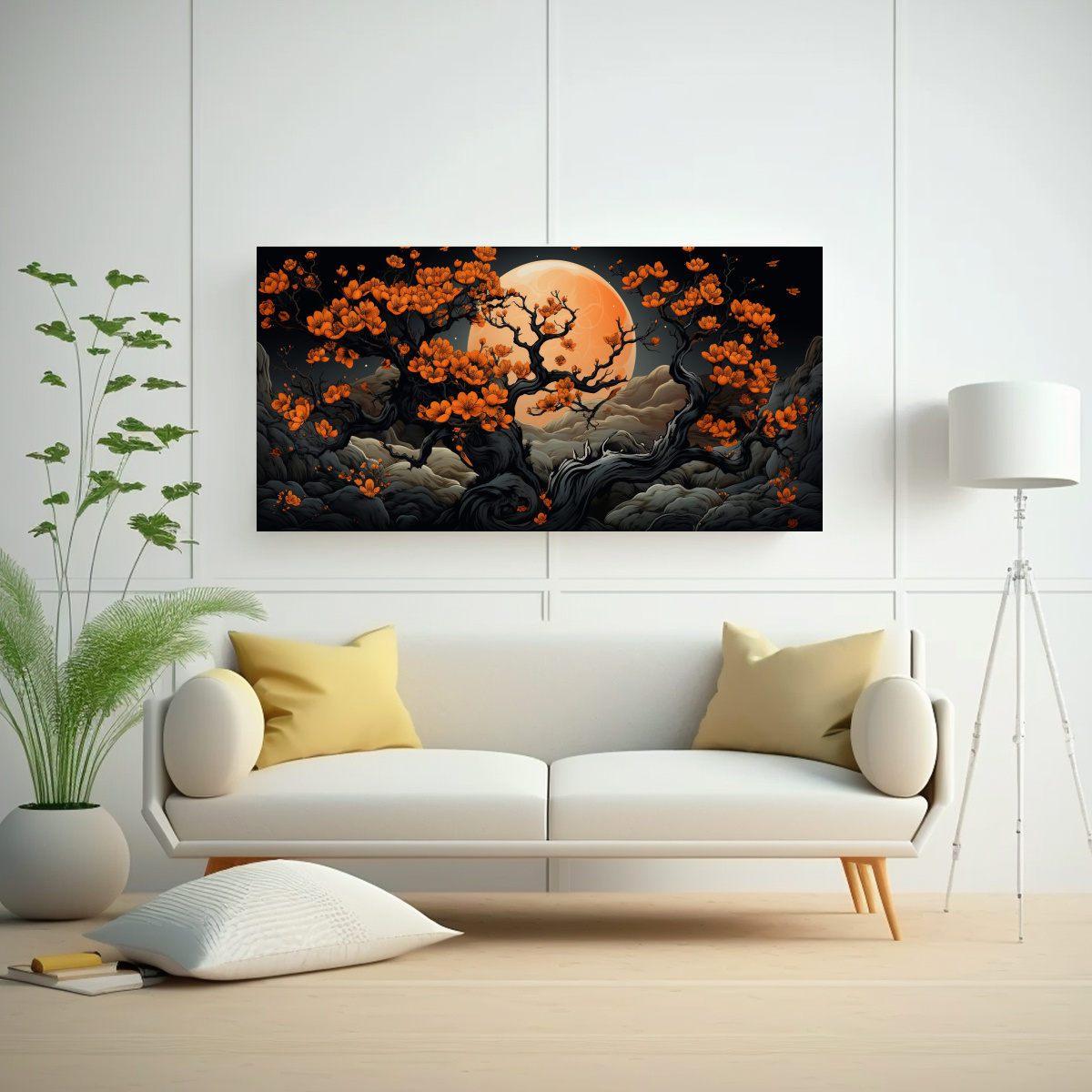 cuadro-inspirador-para-comedor-con-rbol-naranja-en-colores-negro-atmosfera-neonoir-neo-pop-1