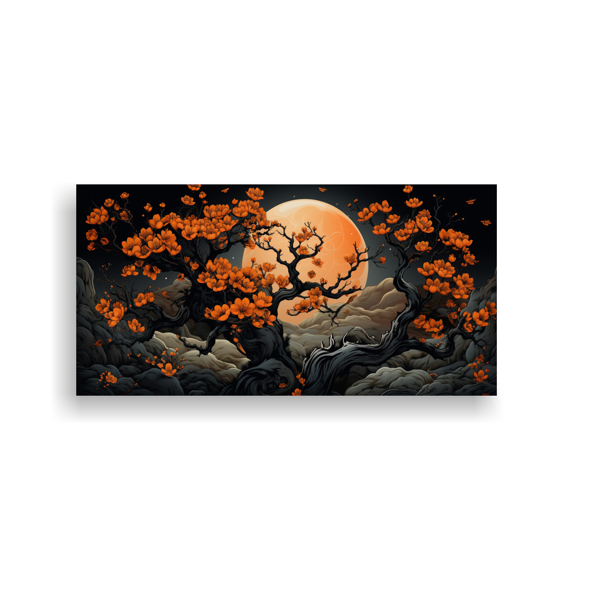 cuadro-inspirador-para-comedor-con-rbol-naranja-en-colores-negro-atmosfera-neonoir-neo-pop