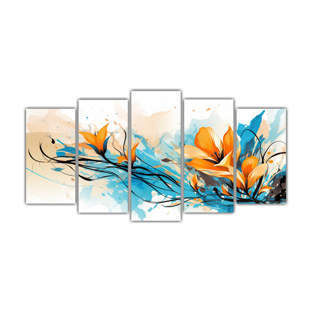 cuadro-moderno-esquema-naranja-y-azul-con-atm-sfera-neonoir-estilo-cinco-lienzos-de-tela-